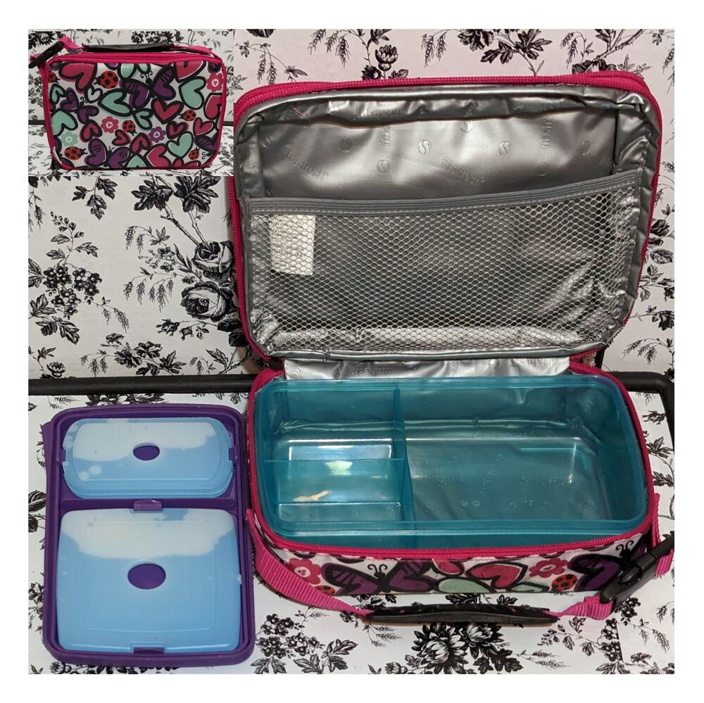 Fit & Fresh Butterfly Hearts Ladybug Bento Lunch Bag Set w/Container & Ice Packs